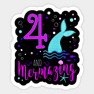 Kids Mermaid Girls 4Th Birthday 4 Years Old Party Sticker